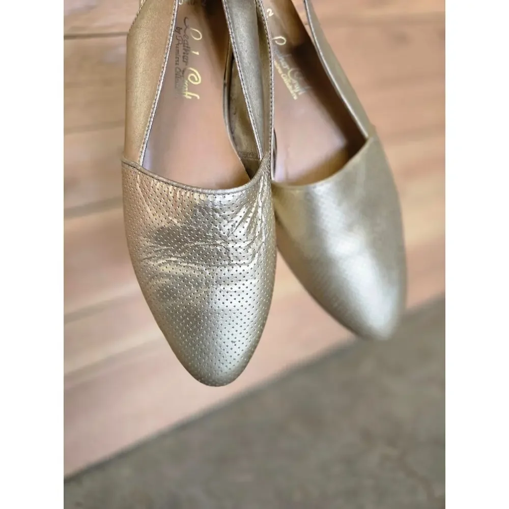 Leather Craft Vintage Gold Perforated Slingback Flats Sonia 2 Shoes‎ Size 9